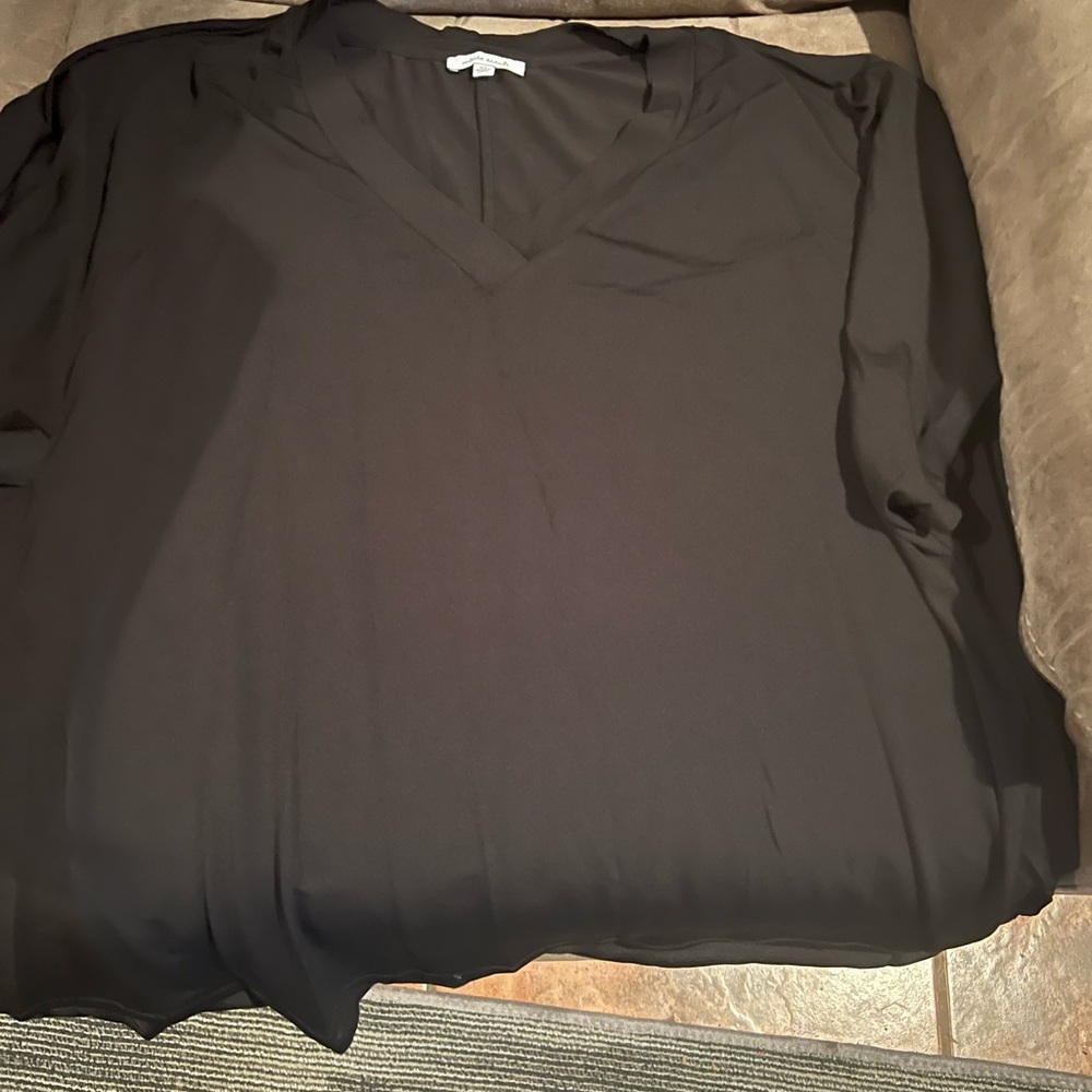 White Birch Classic Black V-Neck Blouse
